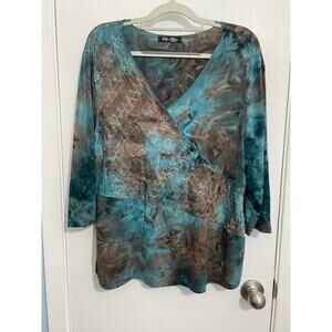 Y2K Blouse Large Tie Dye Fairy Grunge Faux Wrap Embroidered Whimsigoth Festival